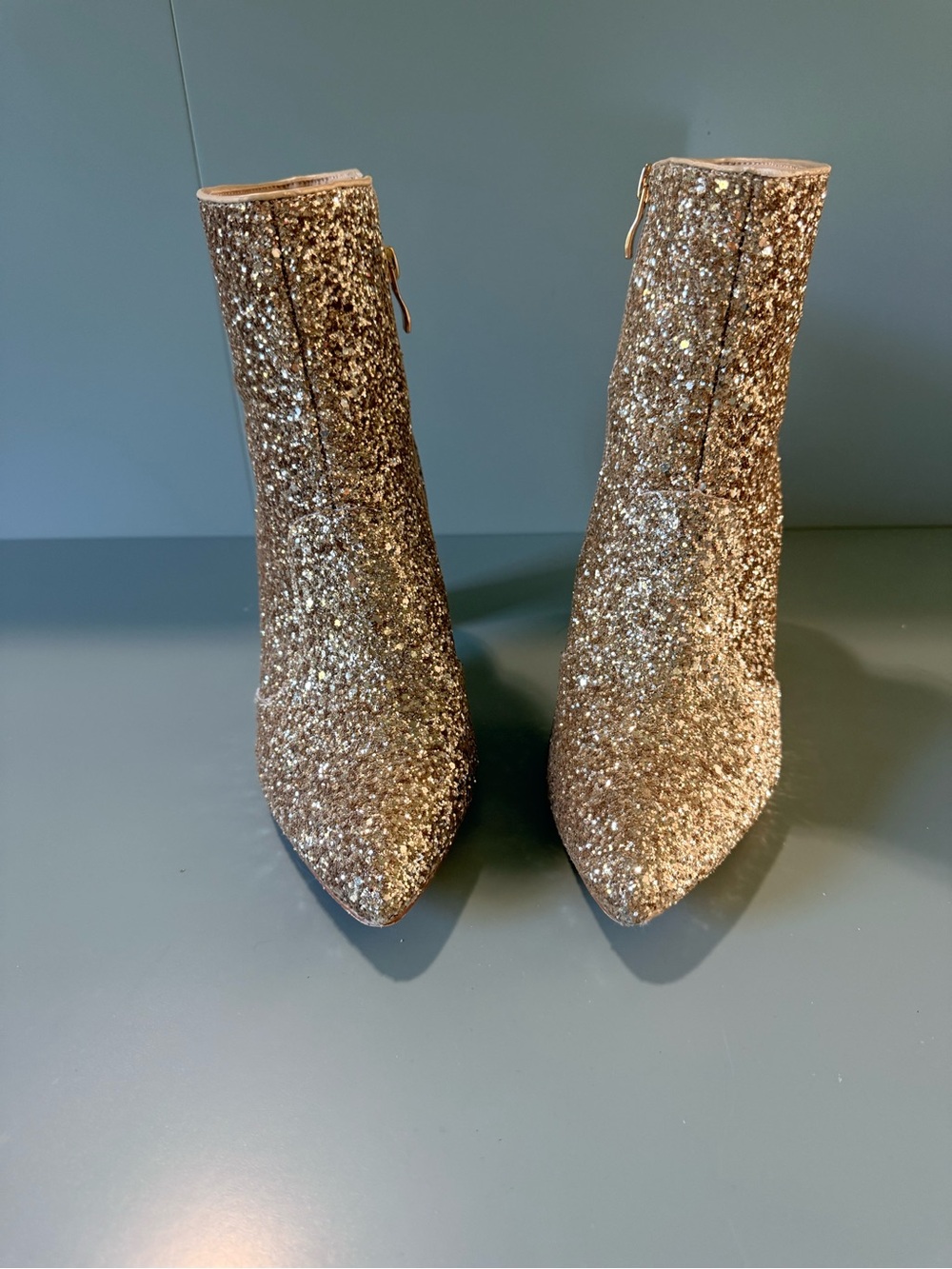 Glitter Pointed Toe Ankle Boots - Gold